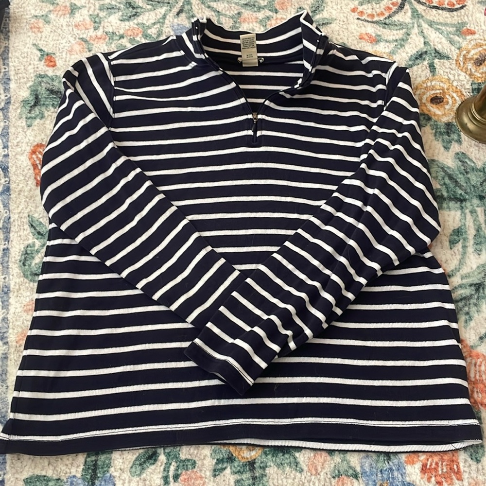 Navy and White Striped LL Bean Quarter Zip